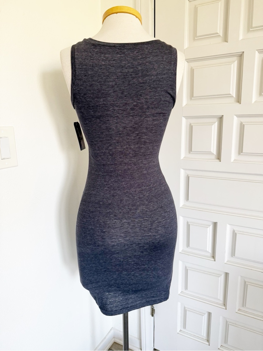 NWT Melrose and Market Dark Blue Navy Heathered Dress Sleeveless Ruched Bodycon - Picture 5 of 13